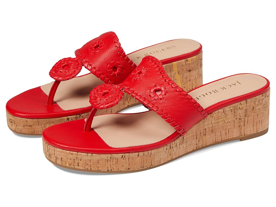 Jack Rogers Jacks Mid Wedge Cork (Fire Red) Women's Shoes INTERNATIONAL SHIPPING