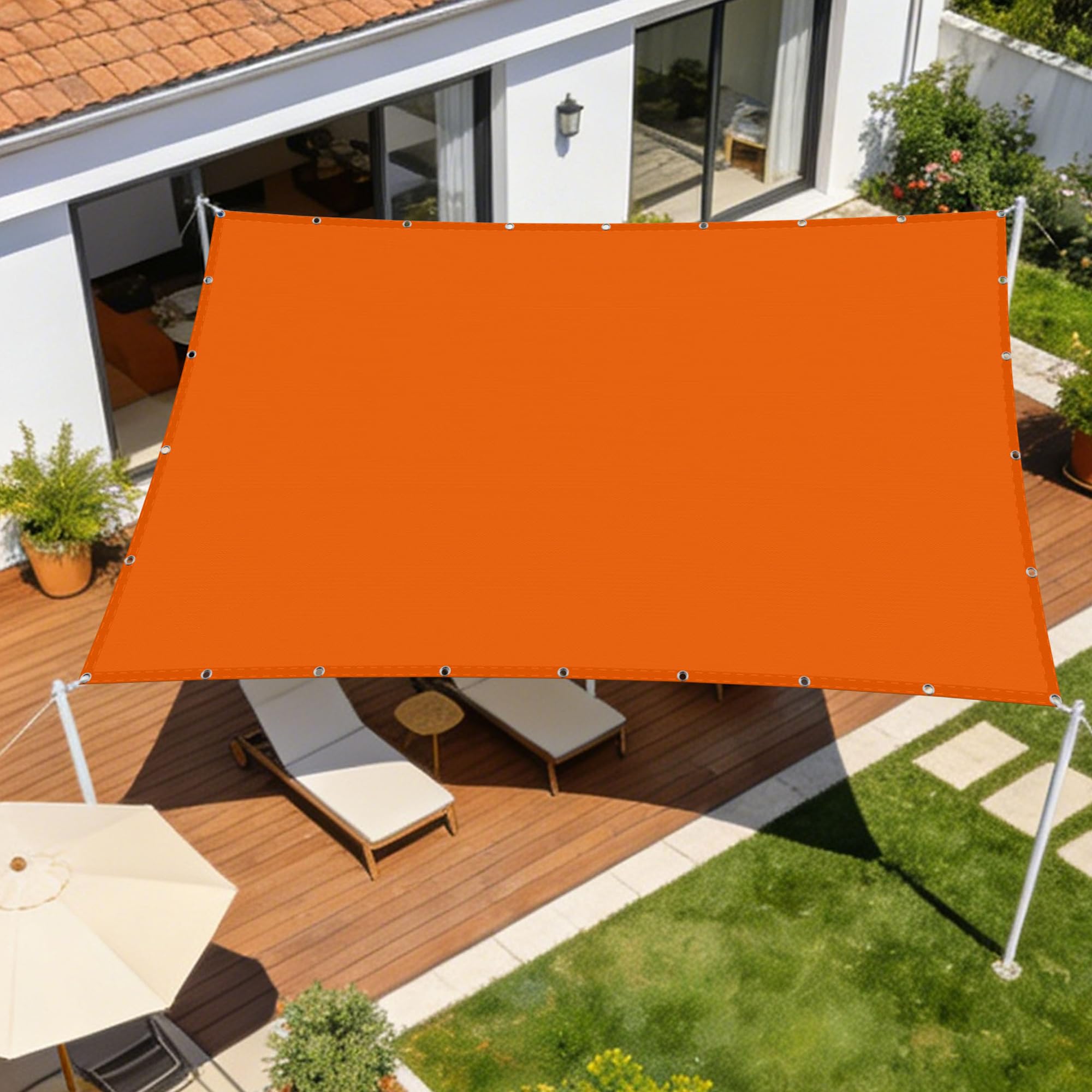 Voiles ombrages rectangulaire 6.5 x 6.5 m orange pour protection solaire de grand patio