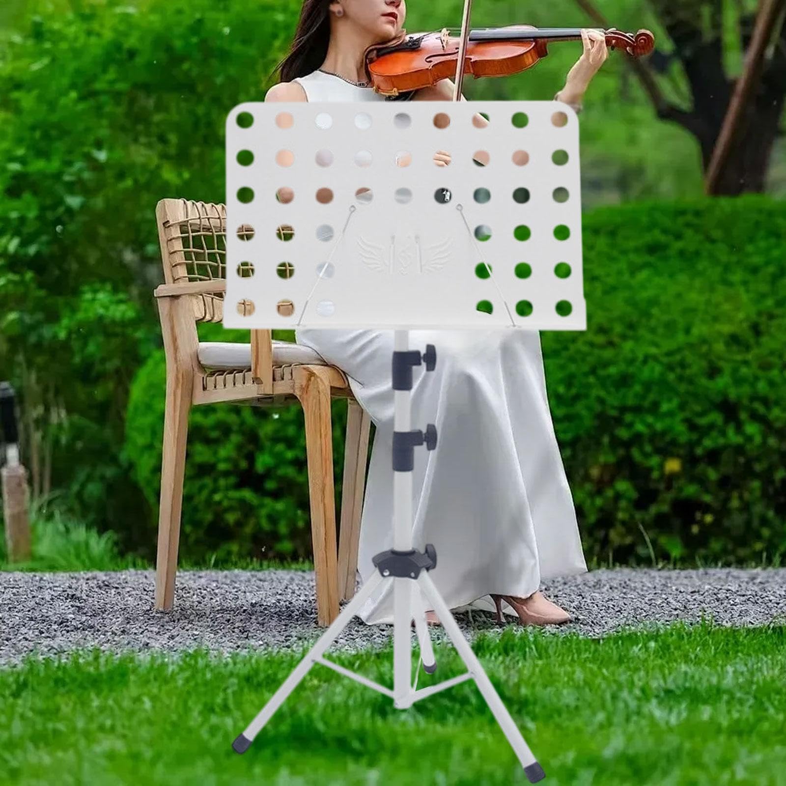 de Musique Ergonomique Support de Partitions Réglable avec Panneau Rotatif et Pieds Stables Porte-livres D'Instrument Pliant En Acier Carbone, Blanc