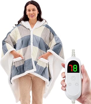 Heated Wearable Blanket Electric Throw Shawl Blanket Hoodie,50x60