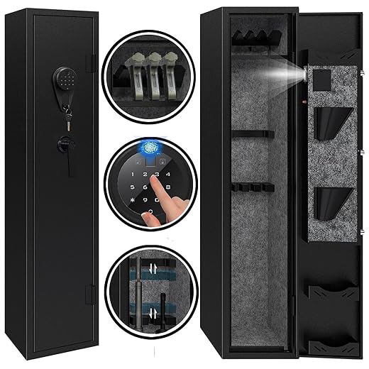 KAER Large Rifle Gun Safe, Electronic Biometric Steel Safe, with Digital Keypad/Lock/Removable Shelf for 4-5 Standing Shotgun Handgun Ammo Firearms Pistols,11.8" x11" x 54.3"