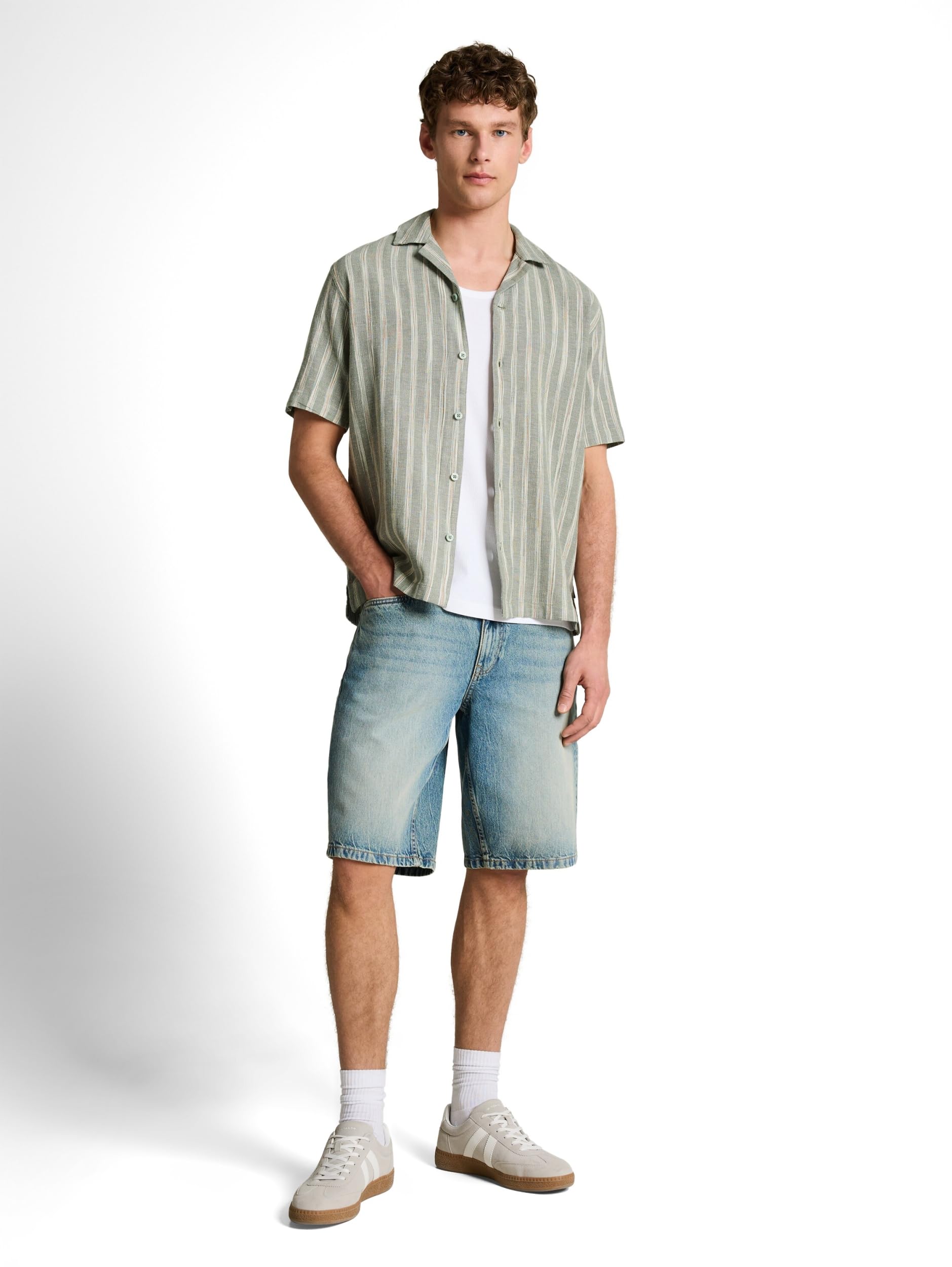 TOM TAILOR Denim Herren 1049676 Relaxed Fit Resort Hemd mit Leinenanteil