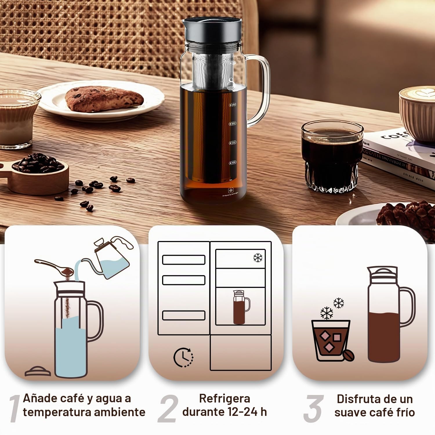 SAMBANGAN Cold Brew Coffee Maker Cafetera Fria Iced Prepara café Frio o té Coffee Pot Bottle (1500ml)