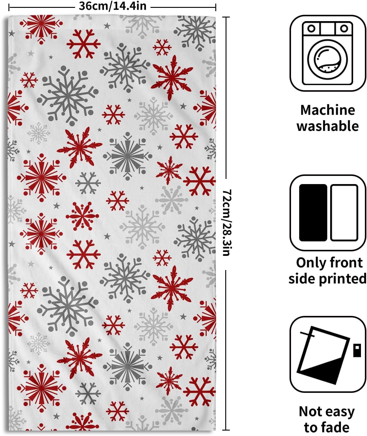 Red Gey Gray Christmas Snowflakes Hand Towels for Bathroom Set of 2 White Winter Xmas Print Holiday Themed Decorative Handtowels Soft Absorbent Bath Towel for Home Guest Room Hotel Gym Spa