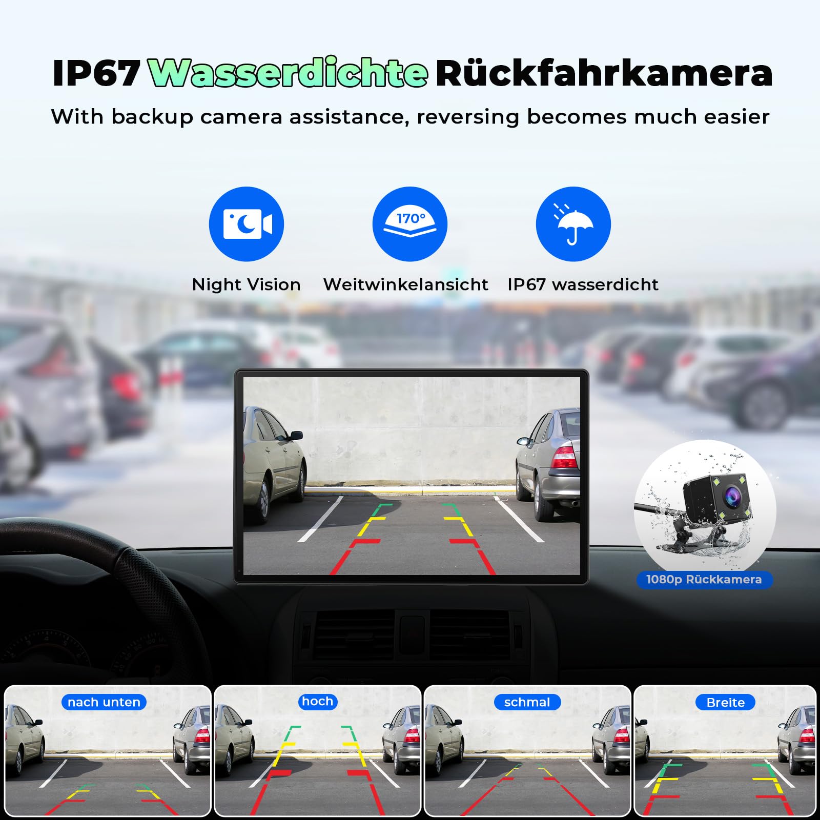 Volam Net-flix Carplay-display met YouTube/Tik Tok 10,25 inch Carplay Android Auto Multimediaspeler met 1080P achteruitrijcamera 1920 x 720P Touchscreen 2.4G/5G WLAN Bluetooth voor iOS 7 Android 11