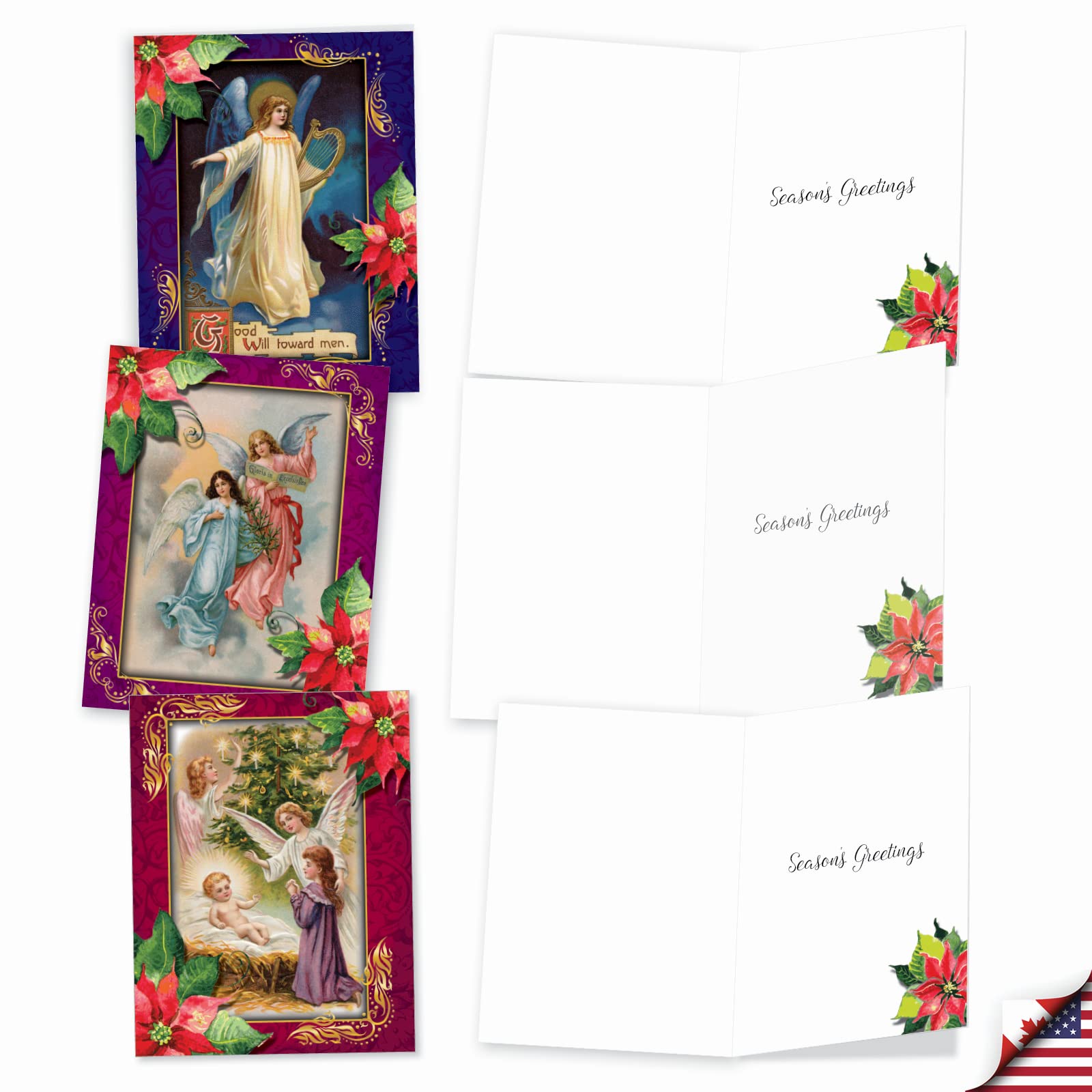 The Best Card Company AM1747SGG-B2x10 Weihnachtskarten mit Umschlägen, Weihnachtsengel – 20 sortierte Boxen mit Umschlägen, 10 x 13 cm