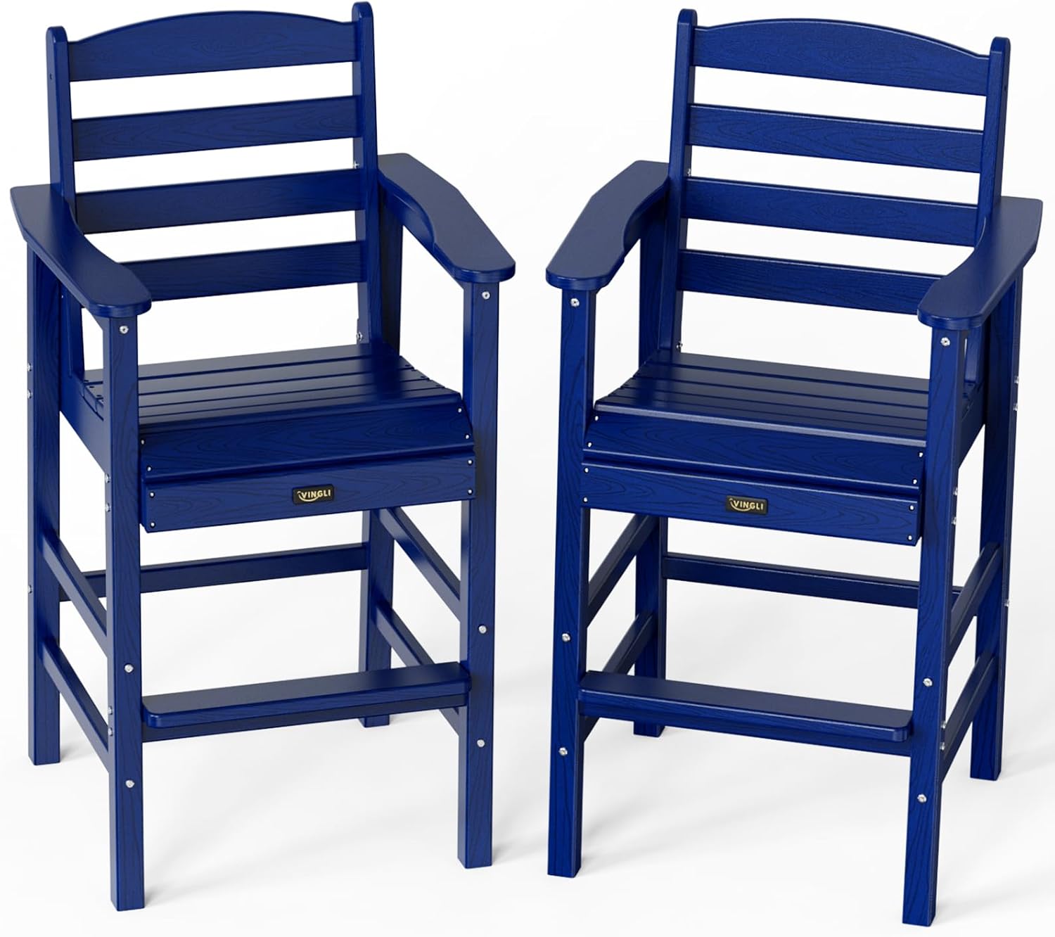 VINGLI Outdoor Bar Stools Set of 2, HDPE All-Weather Patio Bar Height Chairs Heavy-Duty Tall Adirondack Chairs for Backyard, Porch, Balcony and Poolside (Gray)