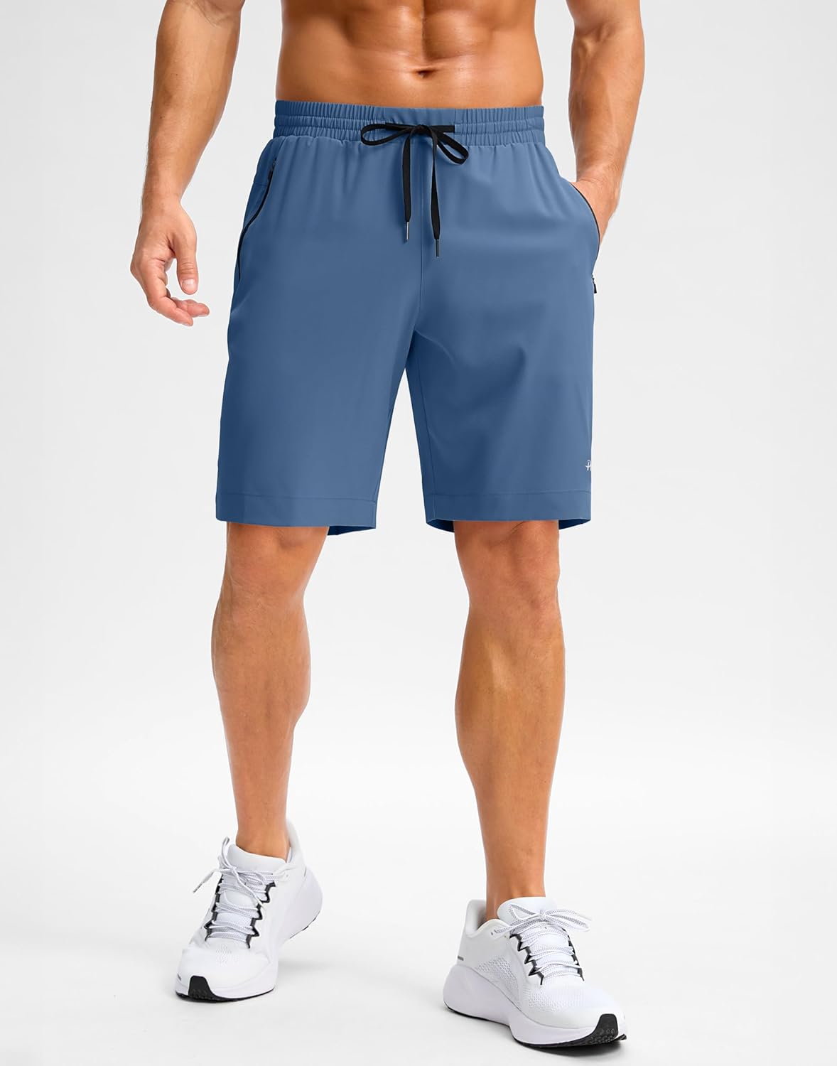 Pudolla Men's Running Gym Shorts with Zipper Pockets 9" Lightweight Quick Dry Running Workout Athletic Short - Image 2