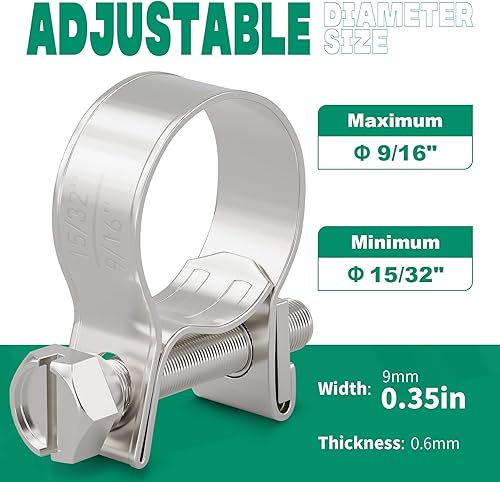 Miniatura 29 de Abrazadera de línea de combustible de acero inoxidable 304, 20 piezas ajustables de 19/32"-11/16" de diámetro (15-17mm), mini abrazaderas