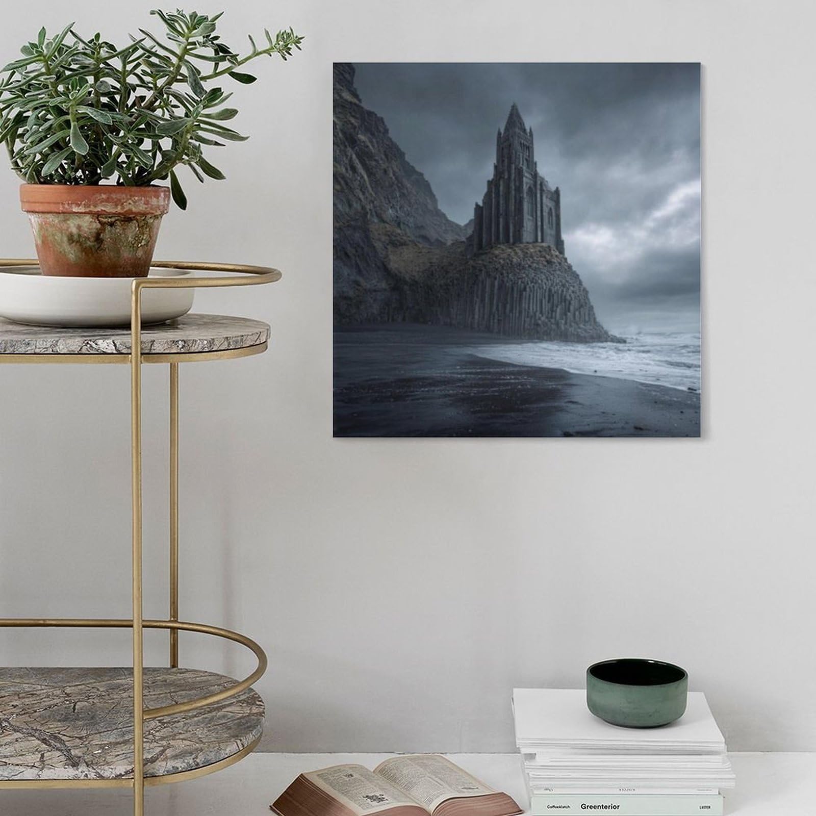 Poster su tela in stile gotico con cattedrale scogliera scogliera scura stile accademico basalto poster decorazione camera da letto paesaggio ufficio camera da letto decorazione regalo 50,8 cm L x
