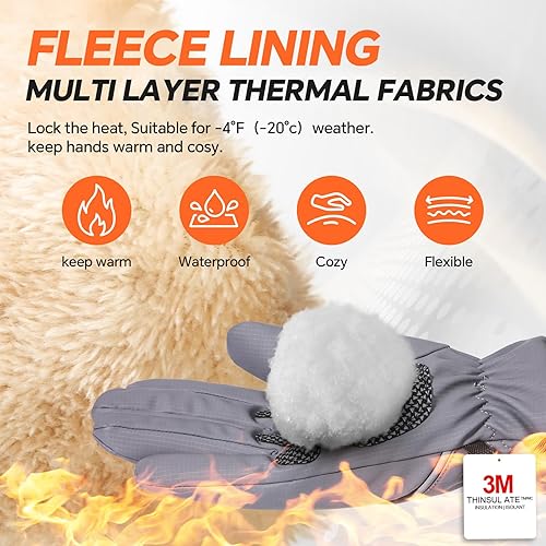 Miniatura 2 de Guantes de invierno impermeables y resistentes al viento para hombres y mujeres, térmicos cálidos para clima frío, agarre de nieve para pantalla