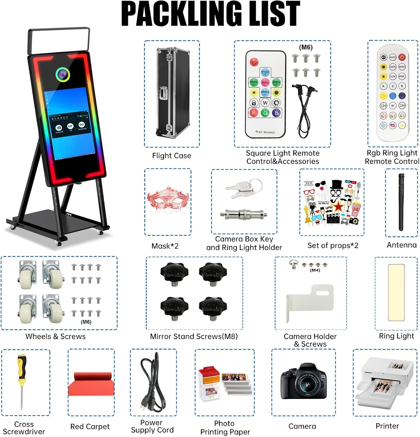 Magic Mirror Photo Booth with Flight Case,40" Mirror Photo Booth with 22" Touch Screen for Party with Instant Printing and Sharing,RGB Light,Professional PhotoBooth (Black+Printer+Camera)