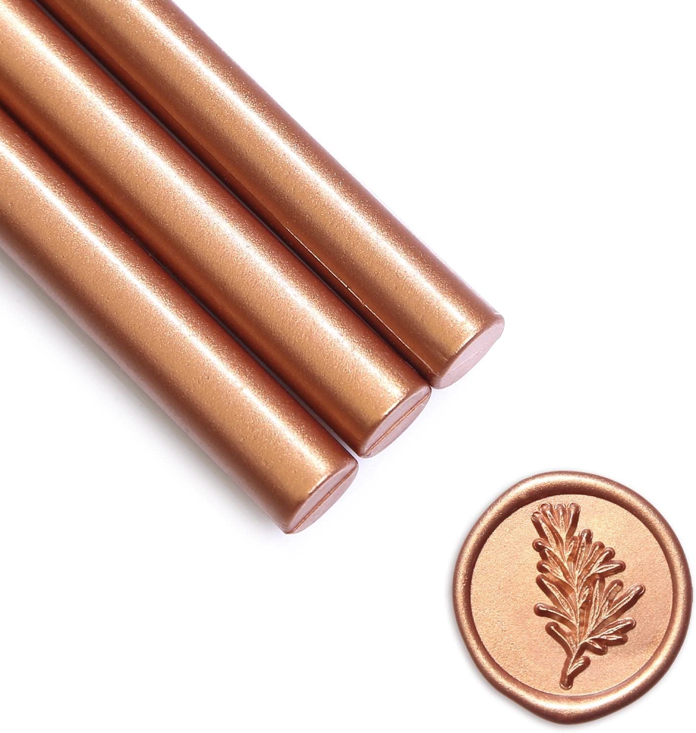 UNIQOOO Mailable Glue Gun Sealing Wax Sticks for Wax Seal Stamp - Copper Rusty Red Gold, Great for Wedding Invitations, Cards Envelopes, Snail Mails, Wine Packages, Gift Ideas, Pack of 8