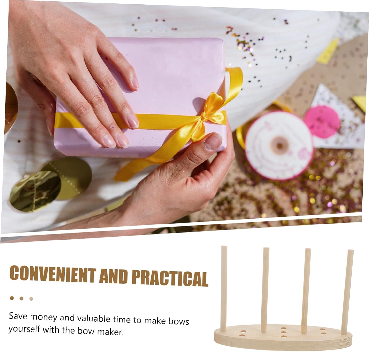 AKOOSY Double-Sided Wooden Bowknot Maker Tool for Crafting Bows and Corsages for DIY Projects Party Decorations and Wrapping