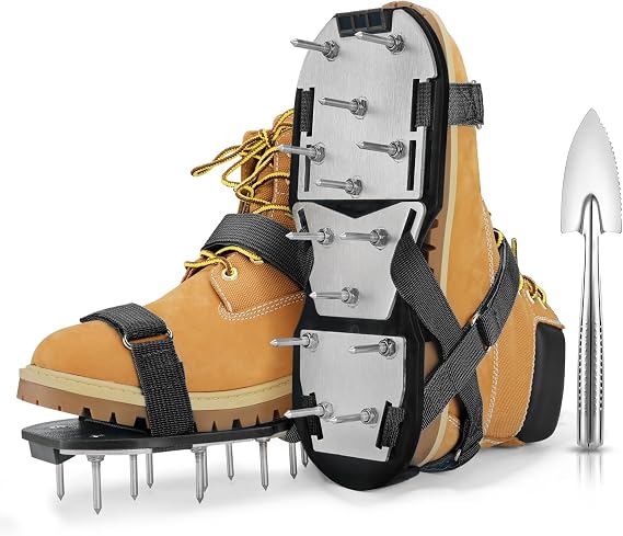 MOFEEZ Lawn Aerator Shoes for Grass - Pre-Assembled Grass Aerator Shoes for Lawn - Soil Yard Aerator Tool for Aerating Patio Garden, Black, Medium