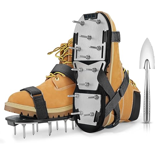 Mofeez Lawn Aerator Shoes for Grass - Pre-Assembled Grass Aerator Shoes for Lawn - Soil Yard Aerator Tool for Aerating Patio Garden, Black