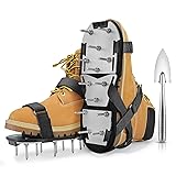 MOFEEZ Lawn Aerator Shoes for Grass - Pre-Assembled Grass Aerator Shoes for Lawn - Soil Yard Aerator Tool for Aerating Patio Garden, Black, Medium