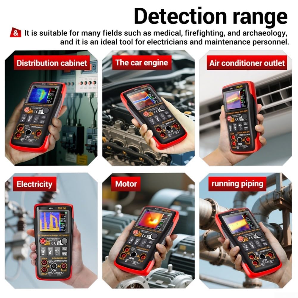 Multímetro digital de 25000 cuentas con cámara térmica 2 en 1, probador de voltaje de CA y CC para diagnóstico de circuito eléctrico, herramienta profesional de rango automático, negro, 14,9 cm