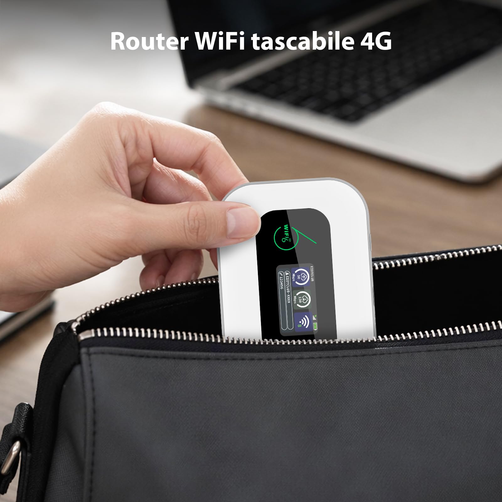 EIOTCLUB Router WiFi Mobile 4G LTE Senza Abbonamento, Con Carta SIM (Non Sostituibile), 1 GB Dati Europa, Batteria 3000mAh, Fino a 32 Dispositivi, WPA3, Pocket WiFi Portatile per Viaggi & Camping