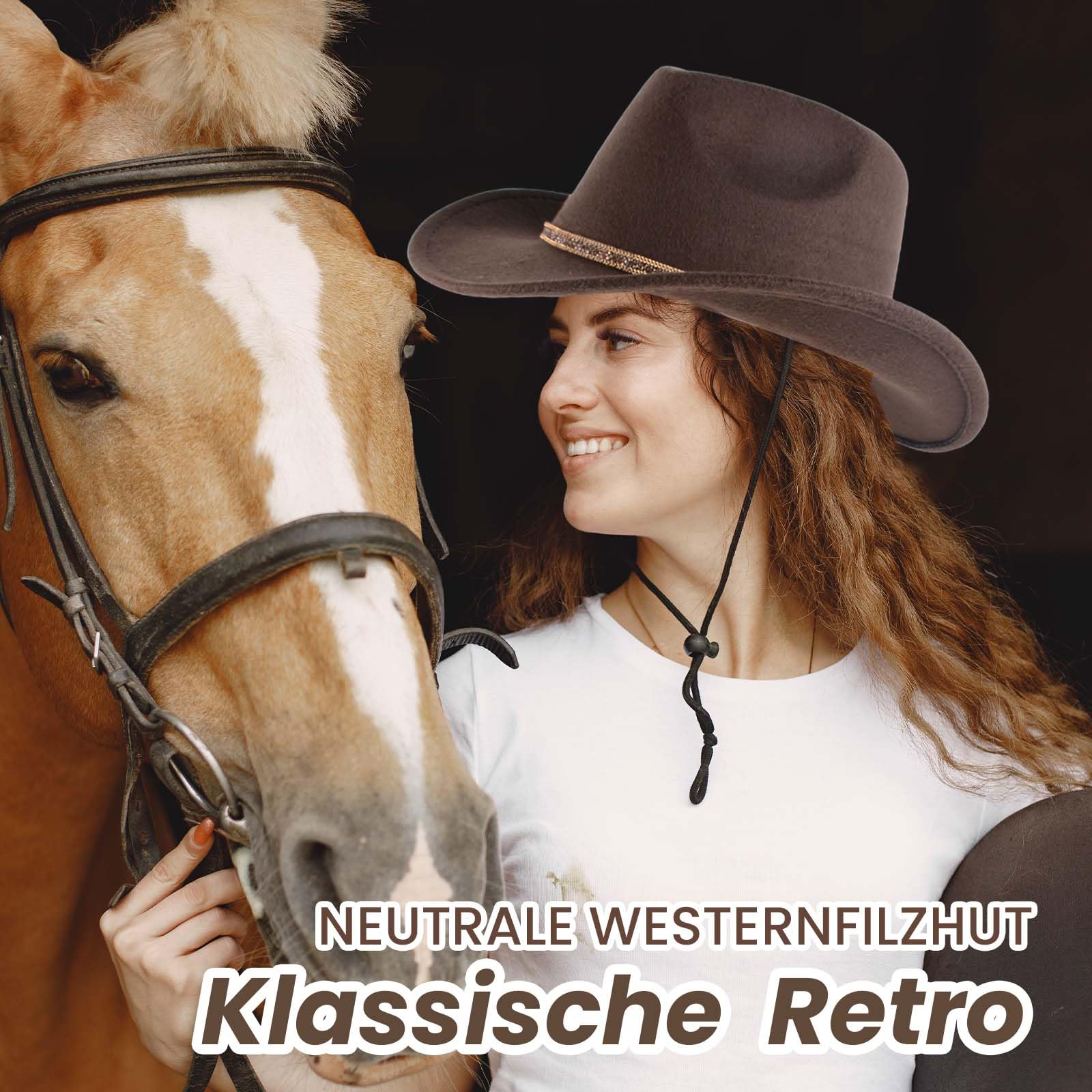 Unisex Cowboyhut aus Filz mit breiter Krempe und Band, Jeanshut für den Outdoor-Western-Stil, Accessoires für Damen und Herren, Kaffee