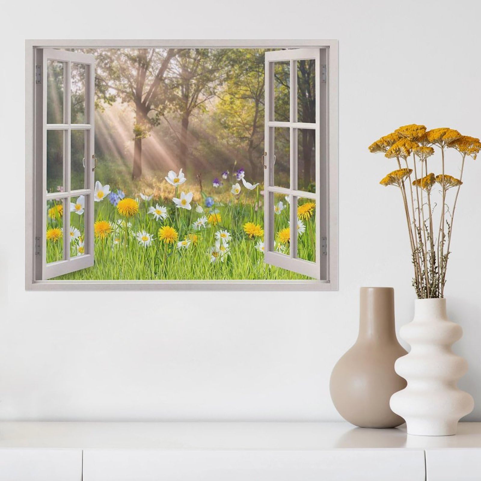 Amazon.co.jp: 絵画 窓の外の野の花畑の森インテリア 絵画 静かな庭園