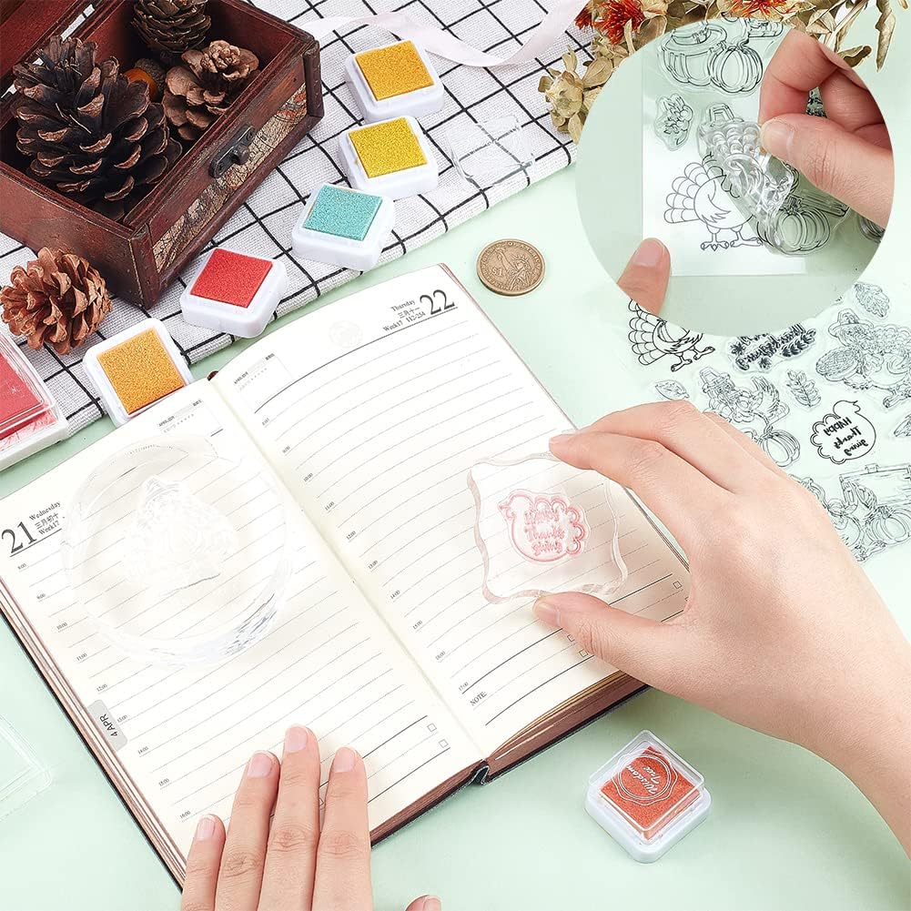 GLOBLELAND Thanksgiving Turkey Clear Stamp Autumn Pumpkin Silicone Stamp Happy Thanksgiving Transparent Stamps for Scrapbook Journal Card Making image 5