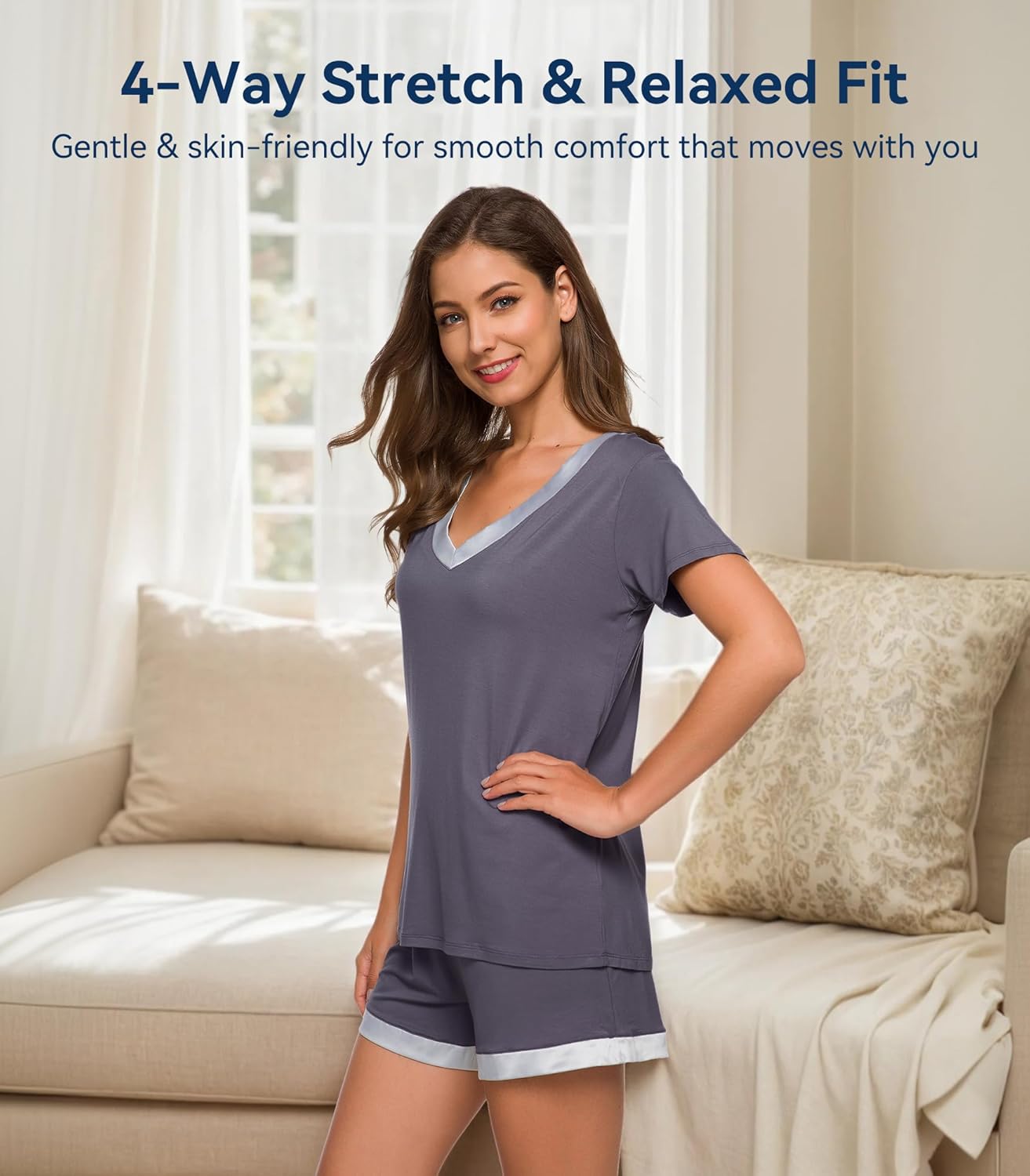 WiWi Viscose from Bamboo Pajamas Set for Women Super Soft Short Sleeve Cooling Summer Plus Size Pjs Sets Sleepwear S-4X - Image 2