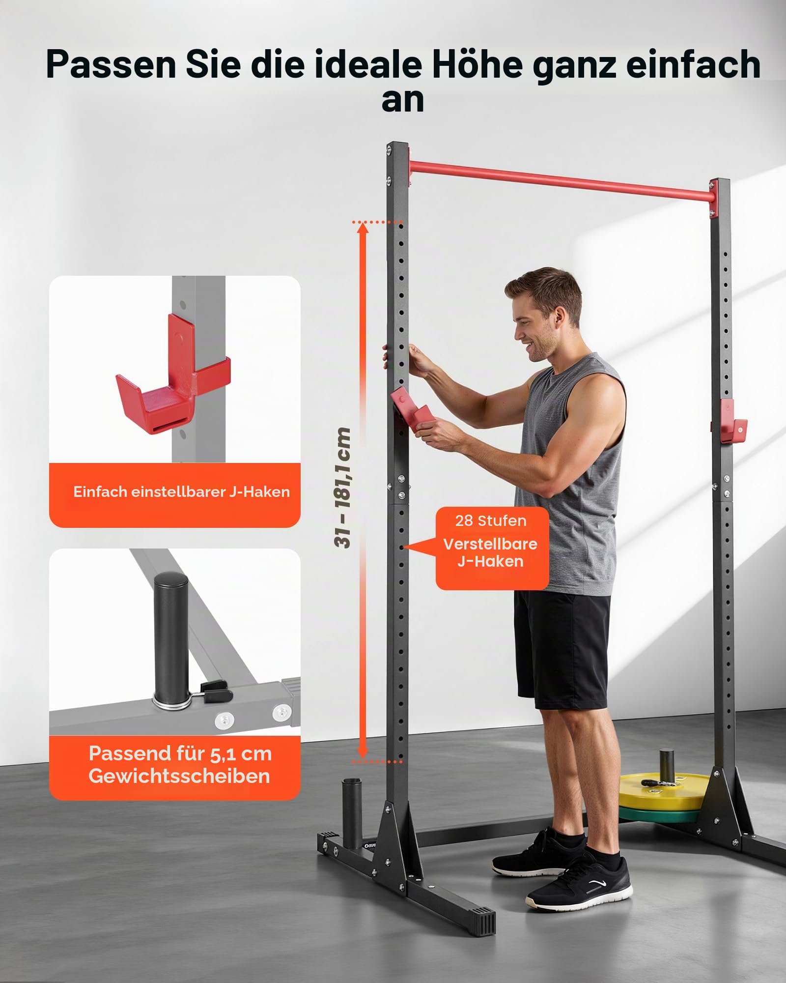 VEVOR Power Rack 362,87 kg Belastbar, multifunktionales Squat Rack für Heimfitnessstudio, Krafttrainingsgerät mit 28-Fach verstellbaren J-Haken für Langhantel-Kniebeugen Klimmzüge Gewichtheben
