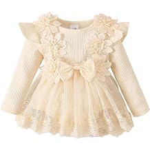 WYTbaby Baby Girl Dress Long Sleeve Newborn Baby Clothing Ruffle Tulle Dress Princess Tutu Skirt for Toddler Girls 0-12 months