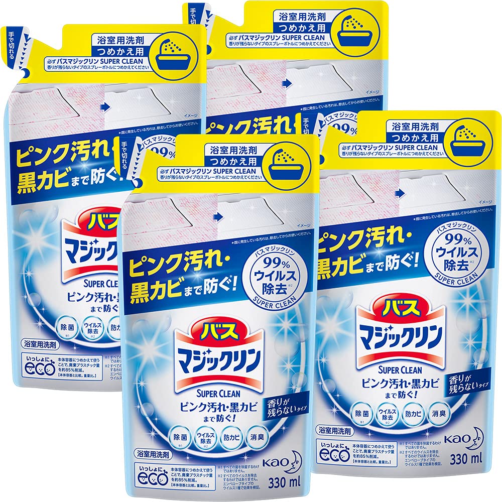 【まとめ買い】バスマジックリン SUPERCLEAN 香りが残らないタイプ つめかえ用 330ml × 4個