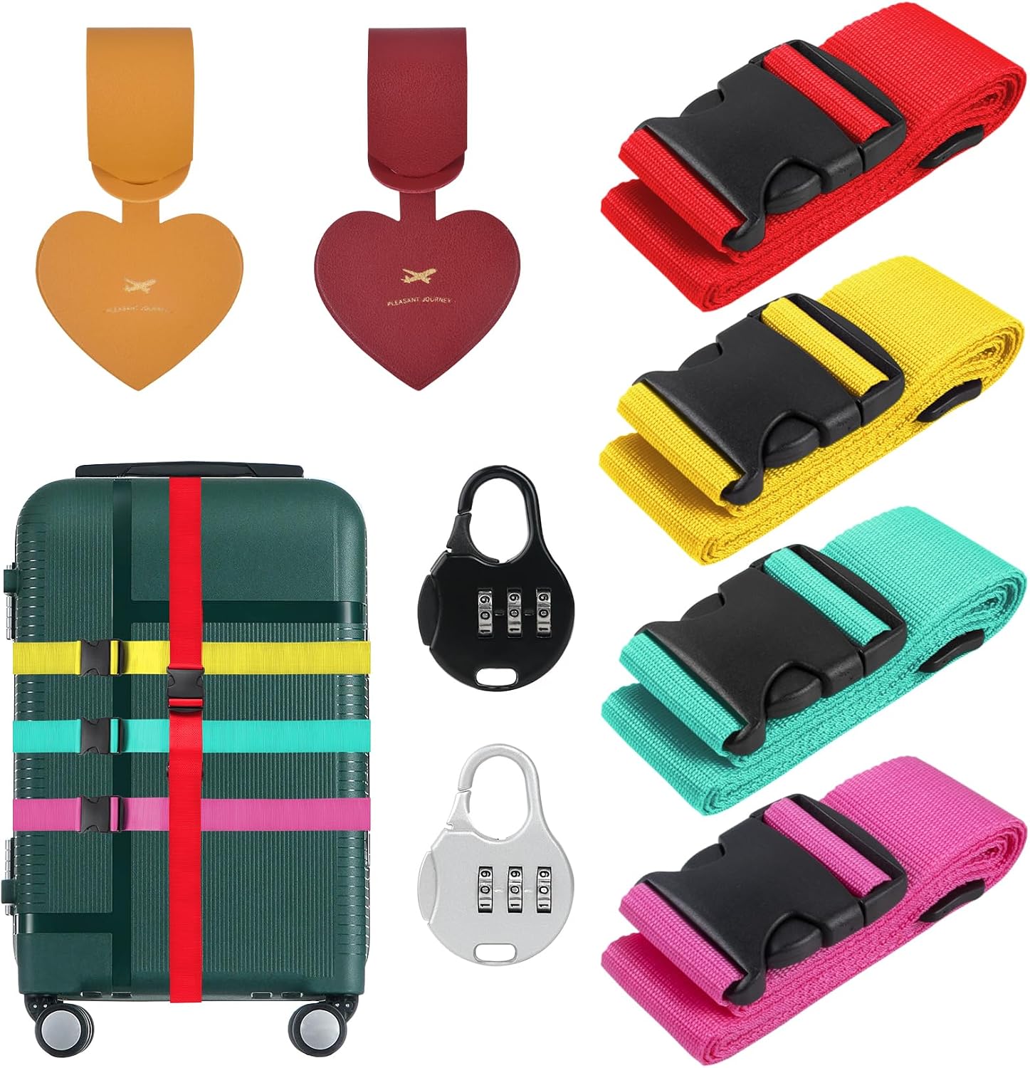Tycoonest 4 Pack Heavy Duty Luggage Straps Set With Luggage Tags And tycoonest-4-pack-heavy-duty-luggage-straps-set-with-luggage-tags-and