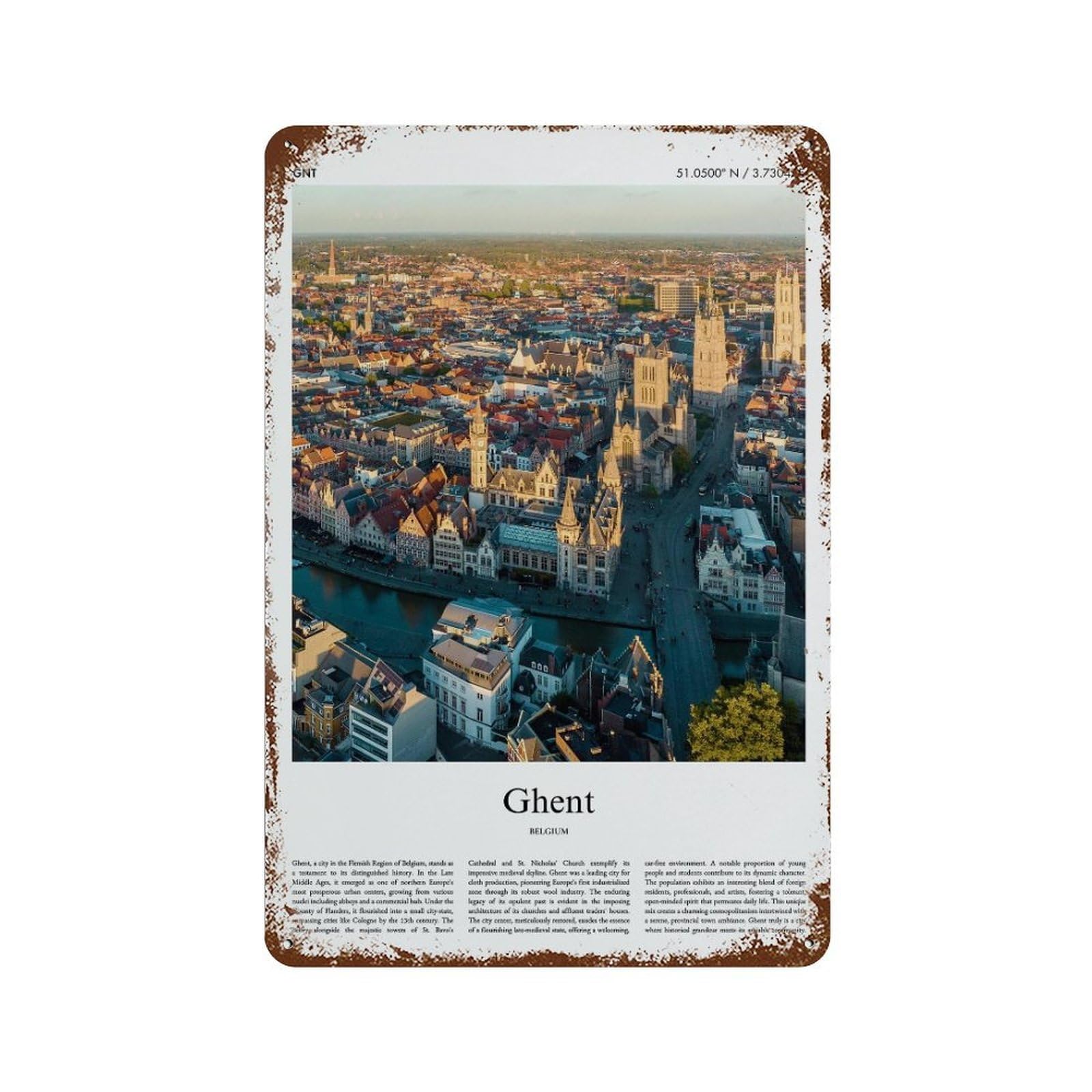 xiaoxiaoshen Ghent Belgium City Scenery Wall Decor Art Metal Tin Poster Modern Home Decor Art Home Bar Shop Decorations Vintage Sign 30x20cm