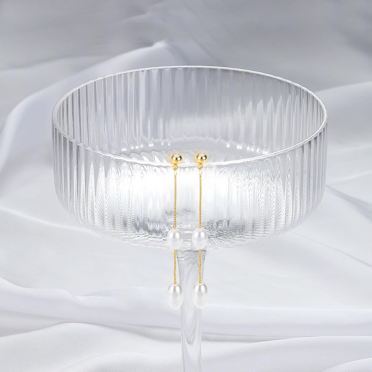 Gold Pearl Drop Stud Earrings for Women Hypoallergenic, 14k Gold Plated Pearl Dangly Earrings Dangling Dainty Gold Cute Pearl Dangle Studs Earrings for Women Jewelry Non Tarnish - Image 5