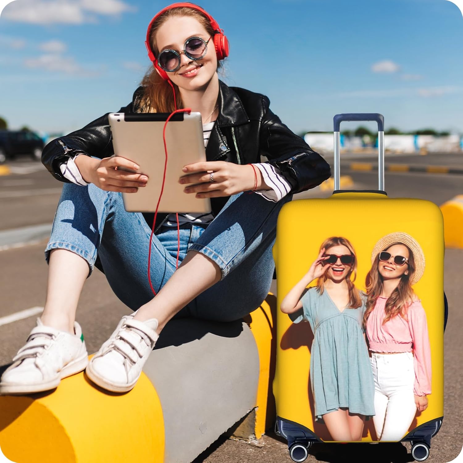 Custom Luggage Cover Personalized Suitcase Cover Add Photo LOGO Image Design Customize Elastic Washable Travel Suitcase Protector Gift for Men Women (XL)