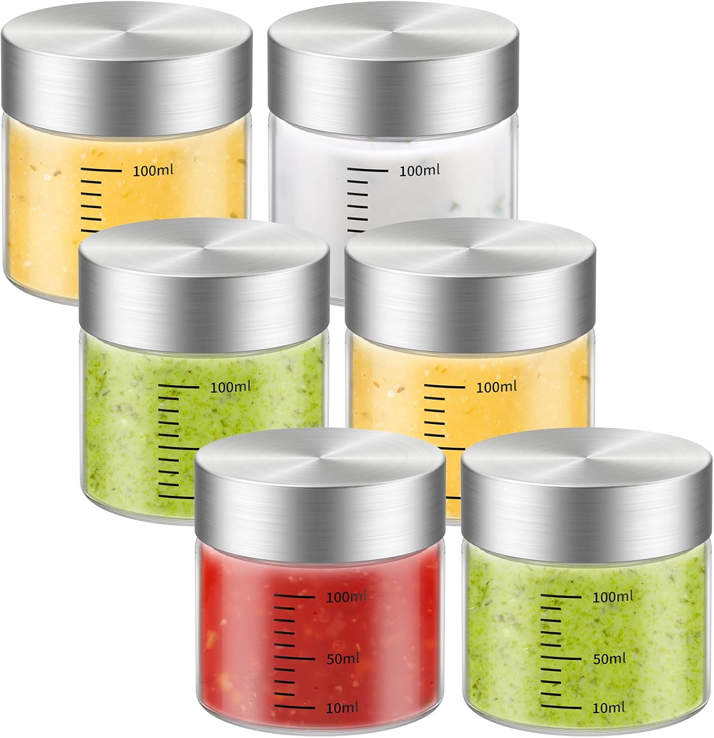 4 Oz Glass Bottles, 6 Pack Glass Jar with Lid, Borosilicate Glass, Stainless Steel Lids for Juicing, Smoothies, Water Bottles, Food Storage, Shaker Bottles