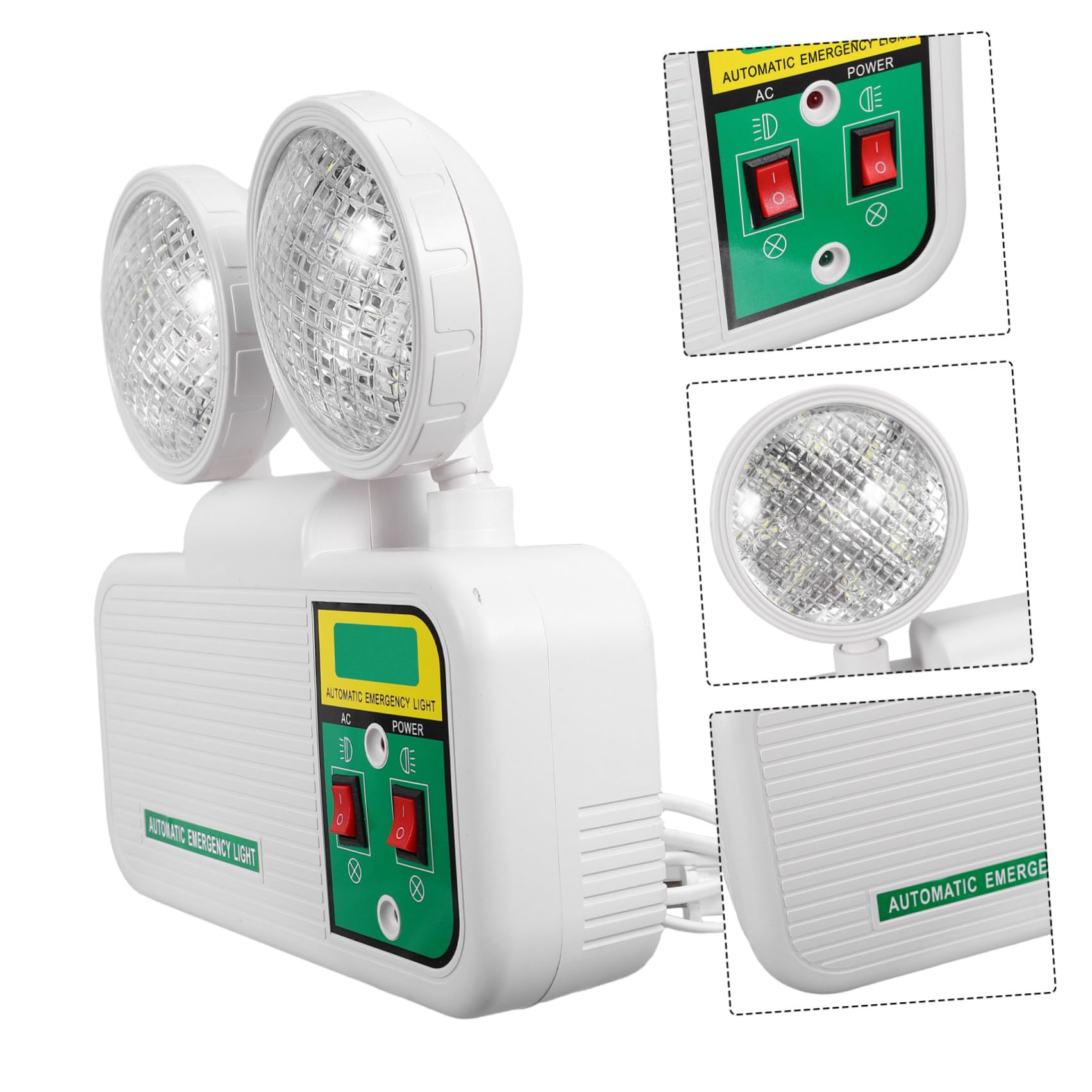 Luz de Emergencia LED de Doble Foco Carcasa de Plástico y Batería de Respaldo para Rutas de Evacuación en Hoteles y Escuelas