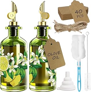 Olive Glass Oil Dispenser Bottle Set