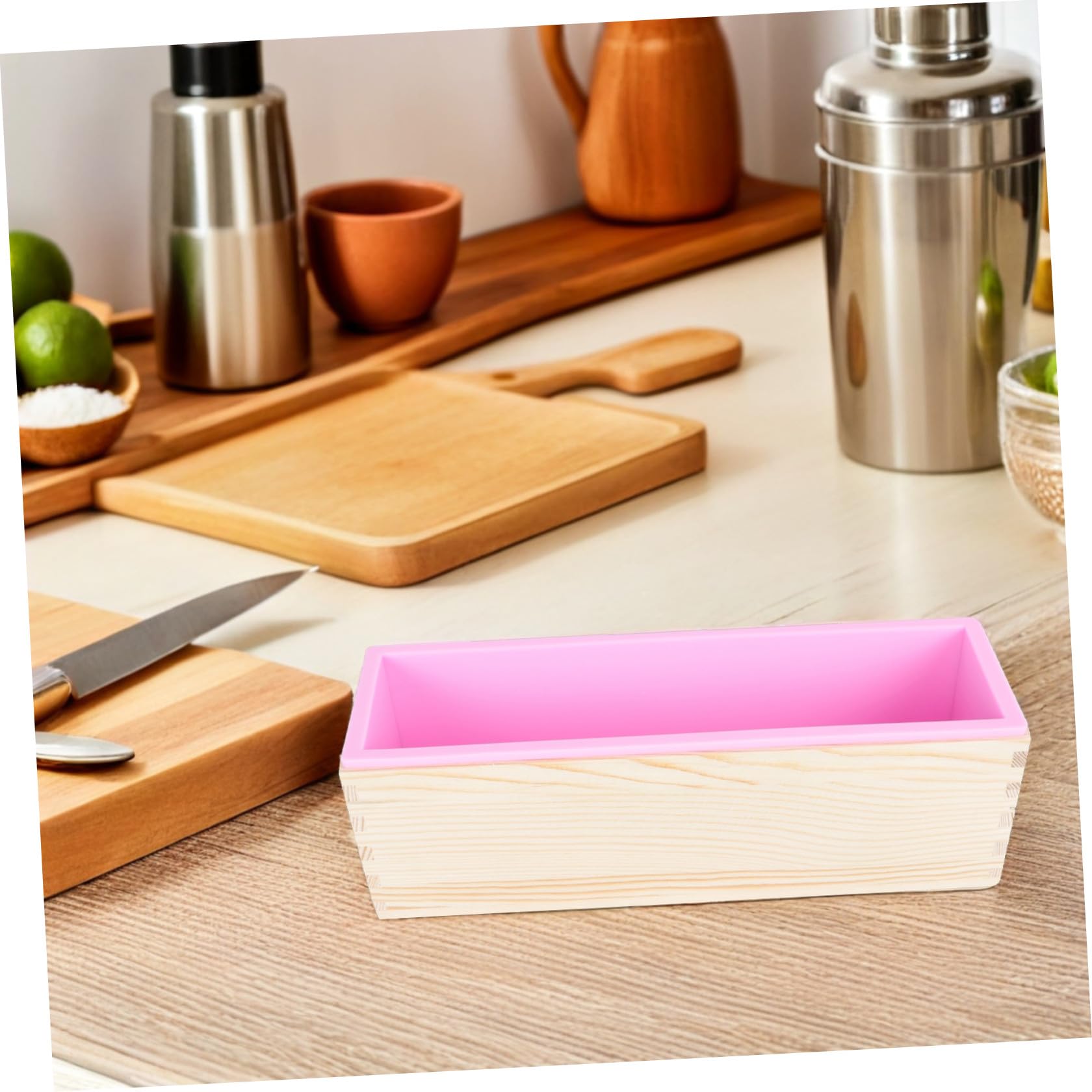 Nonstick Wooden Bread Loaf Pan with Lid Multipurpose Baking Mold for Oven Toast Cheese Cakes Sandwiches And DIY Soap Soft Silicone-blend Tray for Easy Unmolding