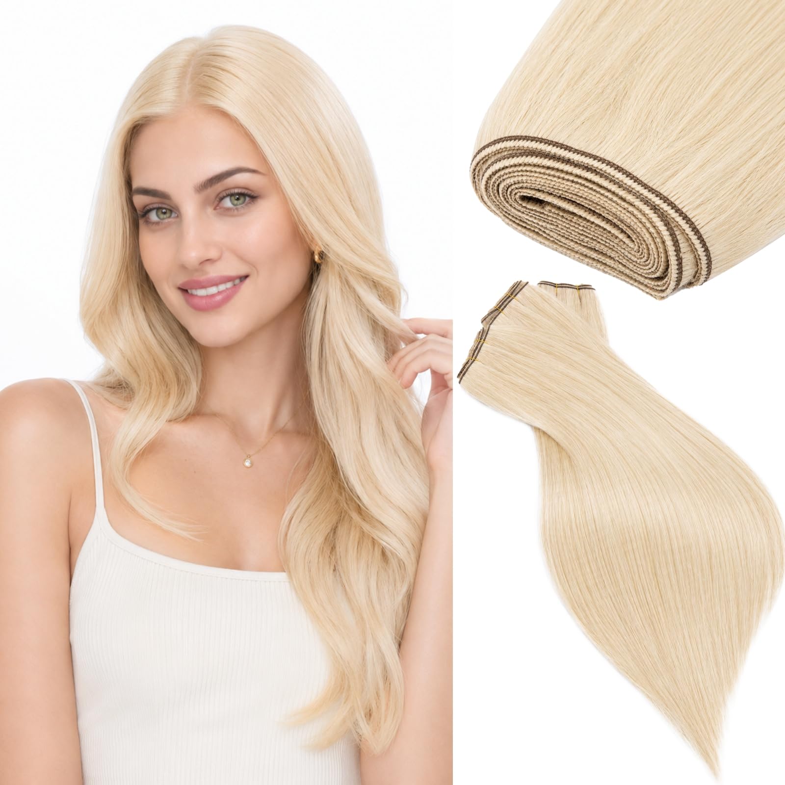 Rich Choices Extension Cheveux Naturel Tissage Naturel Cheveux Humain Raides Extension 40cm 100g #60 Blond Platine