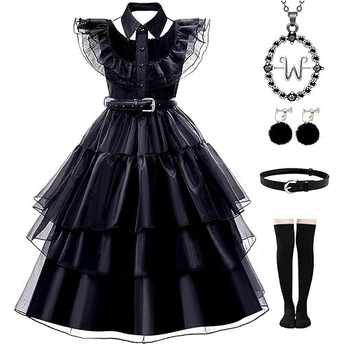 YUEGOO Black Costume Dress for Girls Halloween Costumes Cosplay Party Dress with Accessories 3-12Y