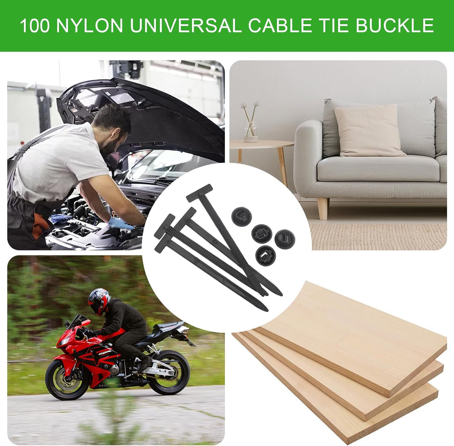 100 Pcs Nylon Universal Cable Tie Buckle,Self-Locking Cable Tie Buckle for Daily Maintenance And Fixing Of Automobiles,Zip Ties Heavy Duty Black