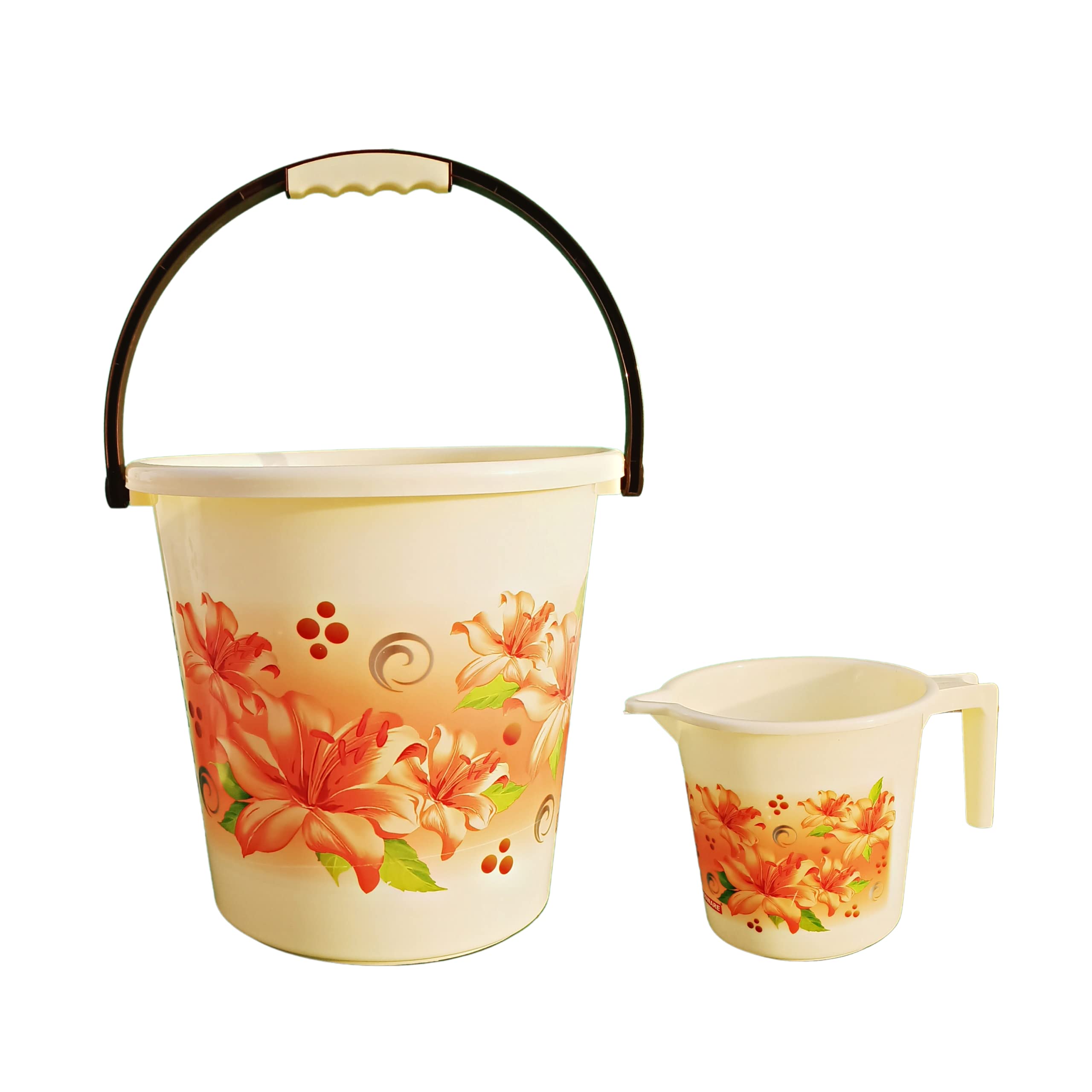 Epic - 25 Liter Unbreakable Strong Plastic Bathroom Bucket & Mug 1 Liter (Flower Printed) (Brown) (B0BK74XSDV) Amazon Price History, Amazon Price Tracker