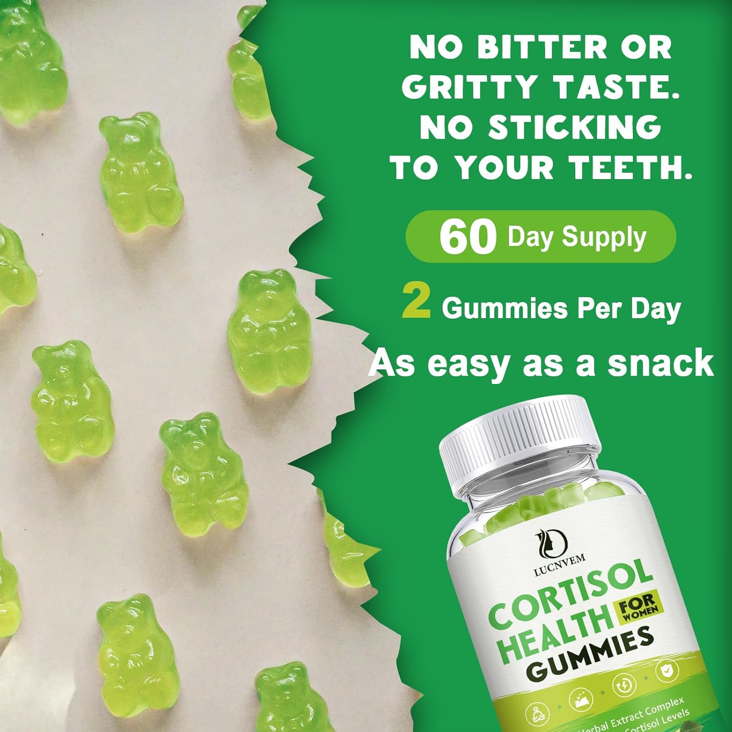LUCNVEM Cortisol Supplements Gummies for Women, Magnesium Ashwagandha Rhodiola Rosea and L-theanine Complex for Women, Maintain Healthy Cortisol Levels - 60 Day Vegan Supply