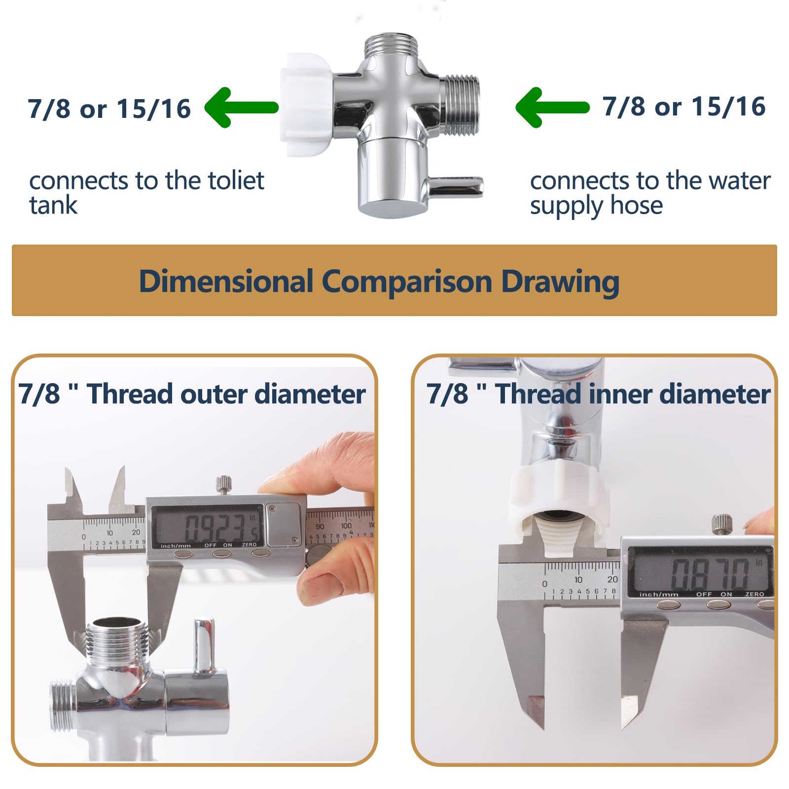 Brass T Adapter Valve – 3-Way Connector For Bidet Or Toilet (7/8 X 7/8 X 1/2 Inch)