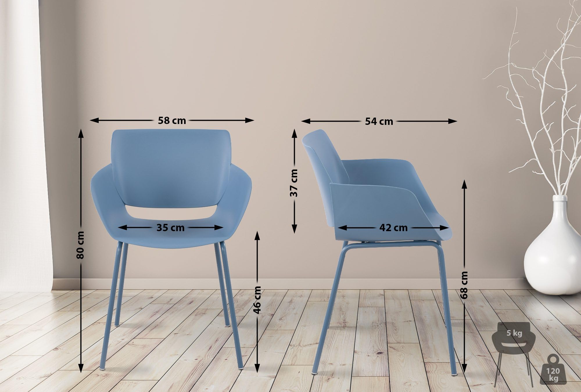 CLP 2er Set Gartenstuhl Alpena I wetterfest und UV-beständig I Metallgestell I Sessel für draußen I Esszimmerstuhl, Farbe:blau