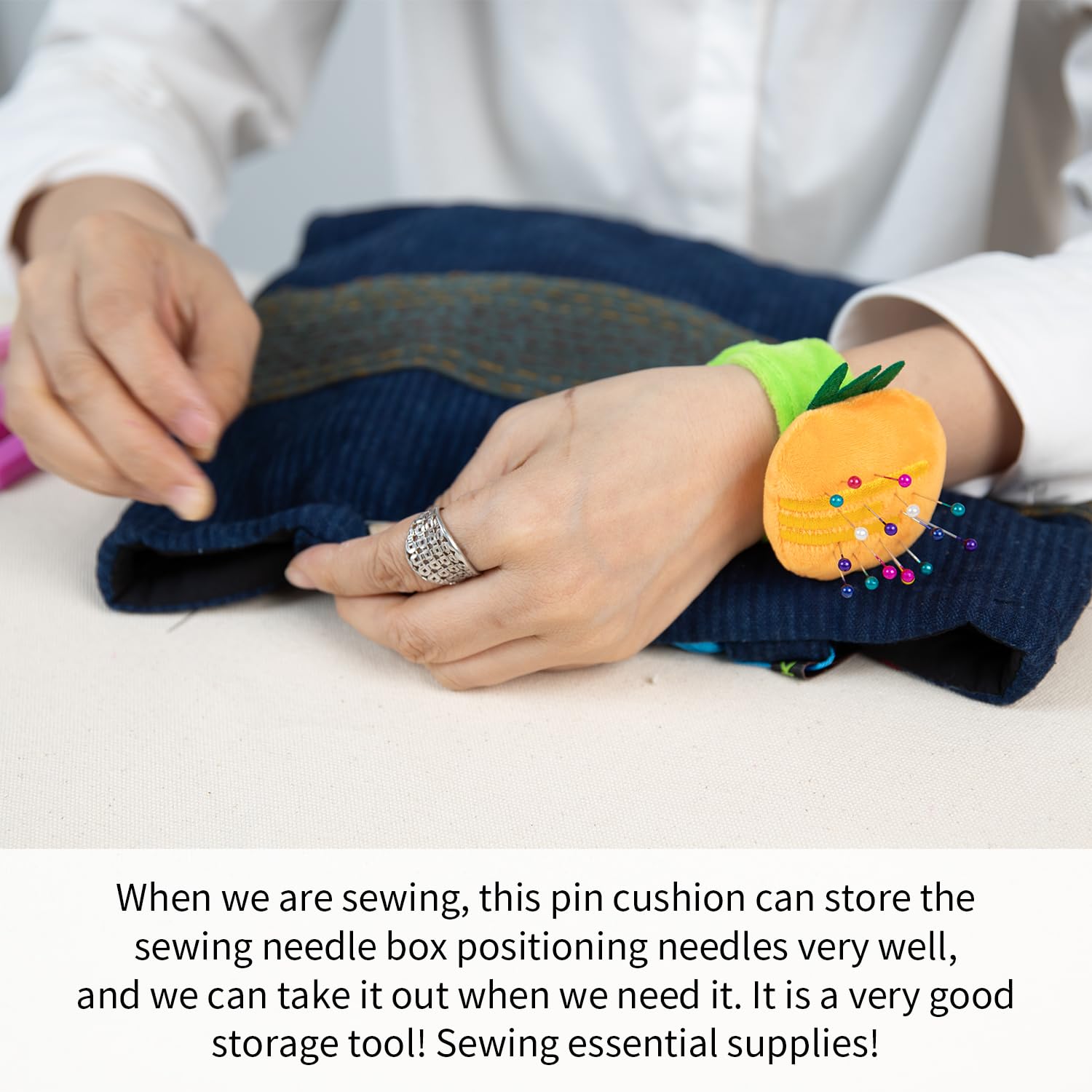 Radish Wrist Pin Cushion for Sewing Snap Bracelet Wrist Bands Pincushion Organizer for Pins and Needles Include 80 Pearl Ballhead Pins and 18 Sewing Needles - Image 2