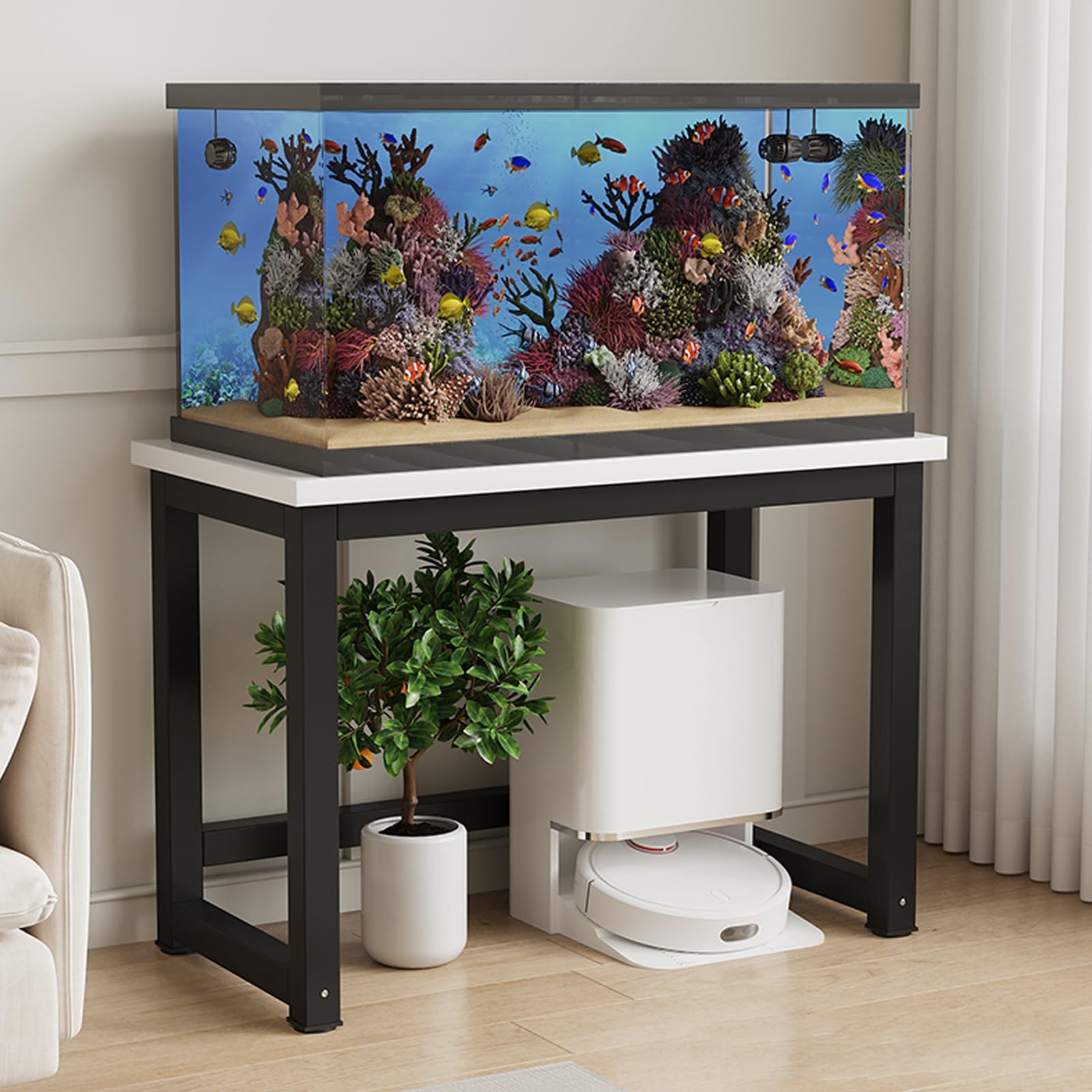 Supporto per Acquario Multifunzionale in Acciaio, Supporto per Acquario Impermeabile e antiruggine, Resistente ai carichi Pesanti, Ideale per soggiorni, uffici e Hotel (Bianco, 60x30 cm/23,6