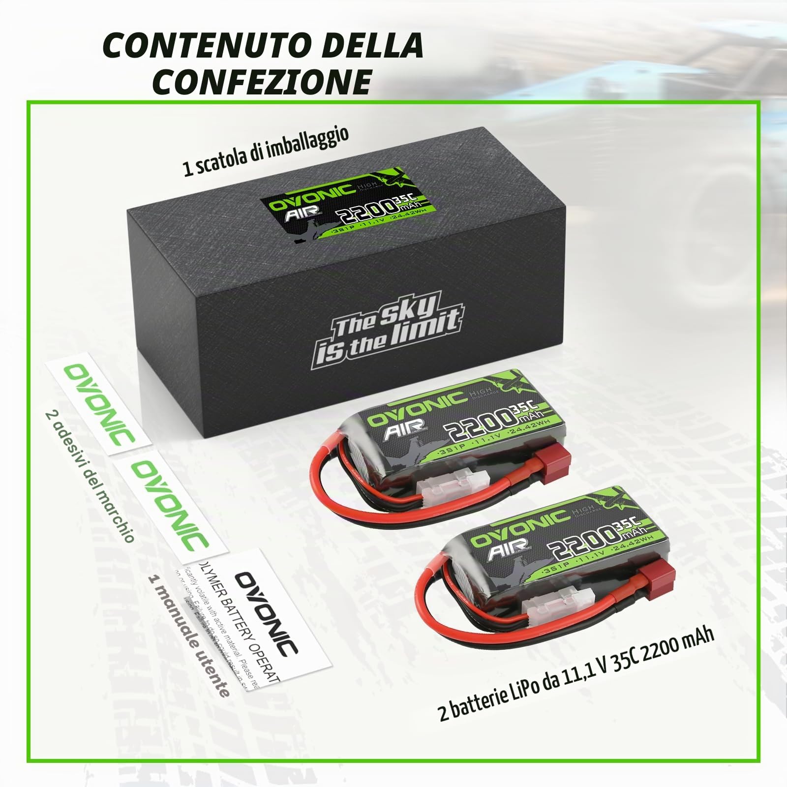 OVONIC Batteria Lipo 3s 35C 2200mAh 11.1V Batteria Short Pack con Deans per RC Heli Aereo Quadcopter RC Auto Multi-Motore Elicottero Fai da Te Hobby (2 pezzi)