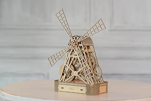 Miniatura 4 de WOODEN.CITY Mill - Rompecabezas de madera 3D para adultos, construye tu propio molino con motor de banda de goma, modelo de autoensamblaje, regalo