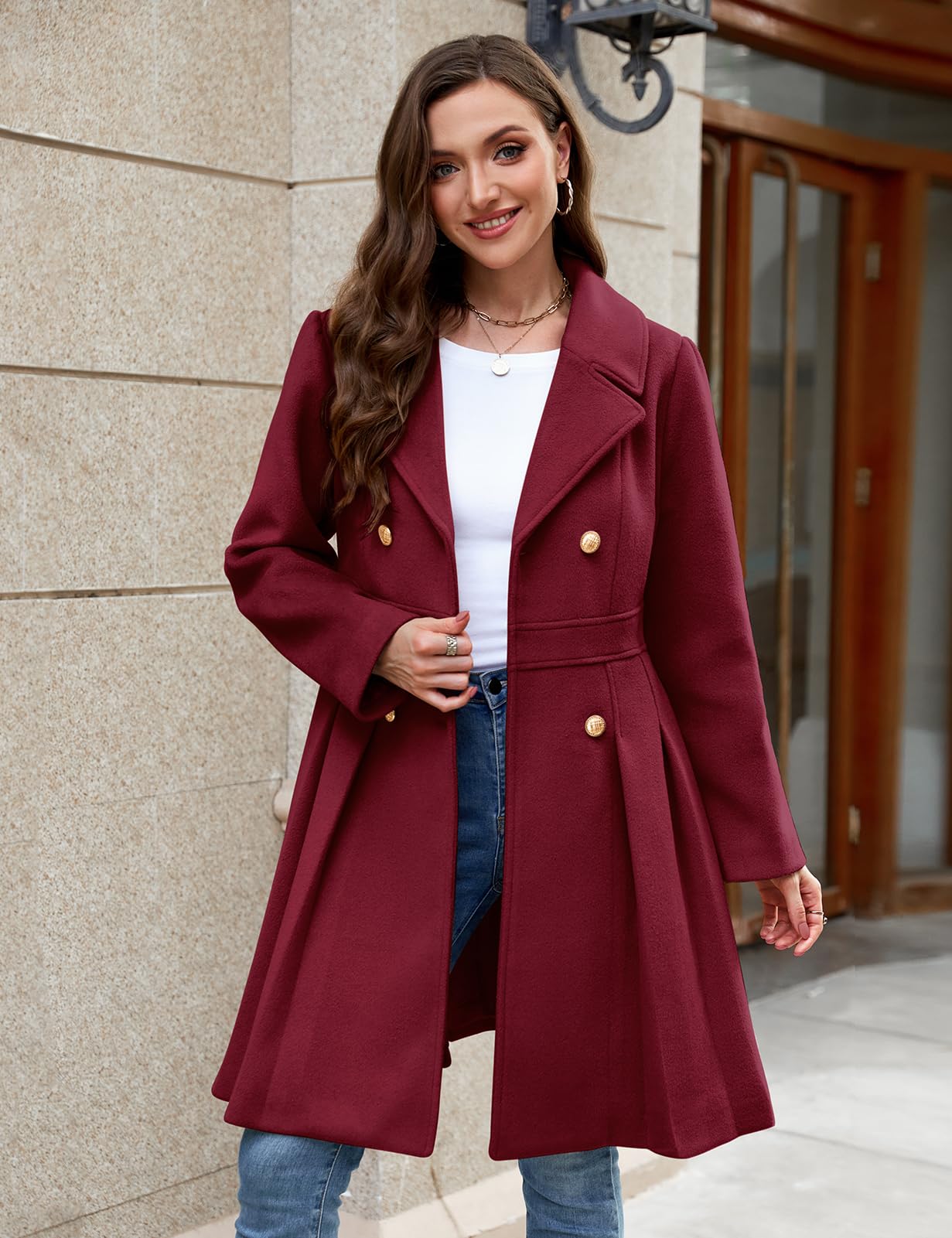 Vancavoo Abrigo Mujer Invierno Casual Abrigos con Cinturón Larga Térmico Abrigos Doble Botonadura Elegantes Coat con Cuello de Solapa Chaquet